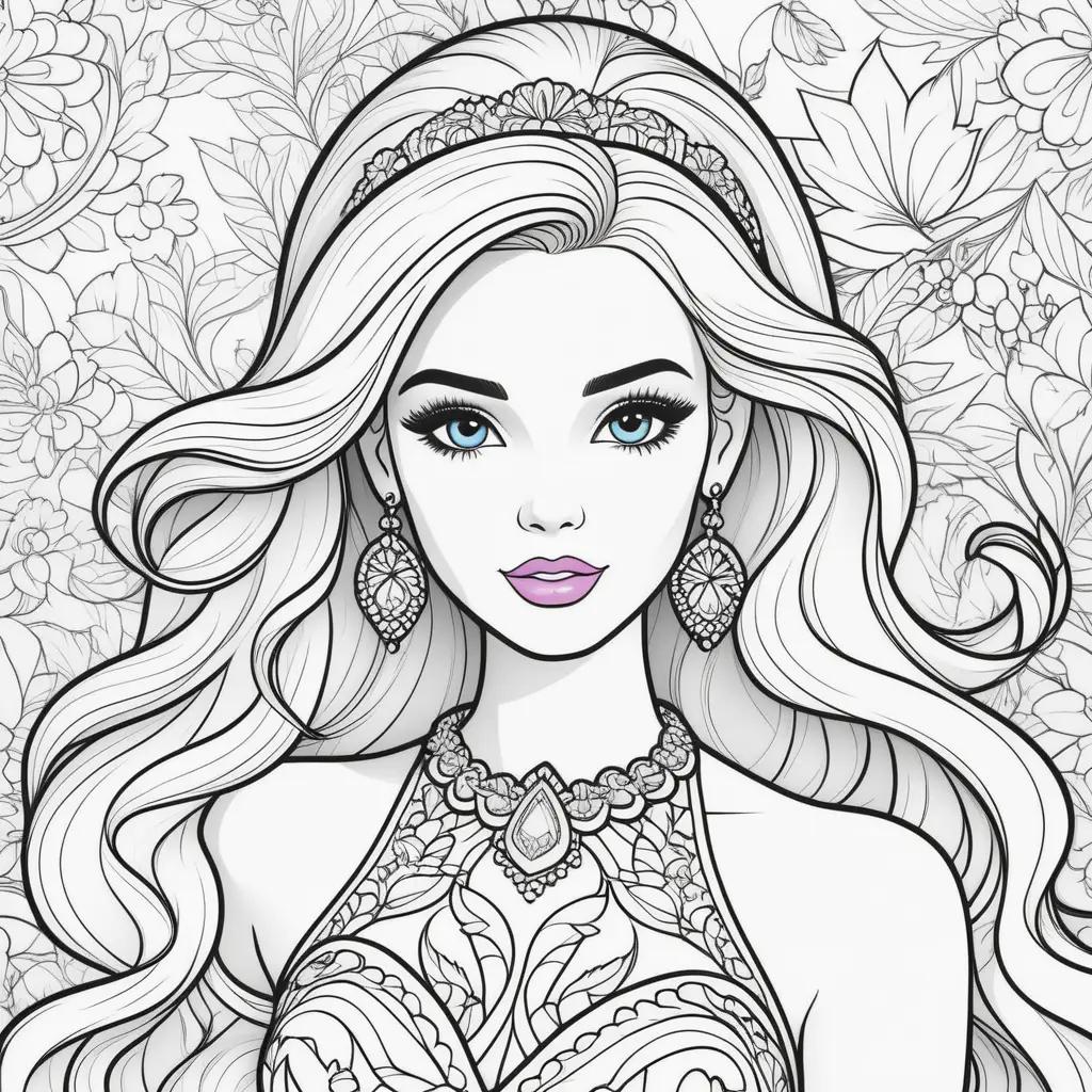 Barbie coloring pages with barbie, princess, and jewelry