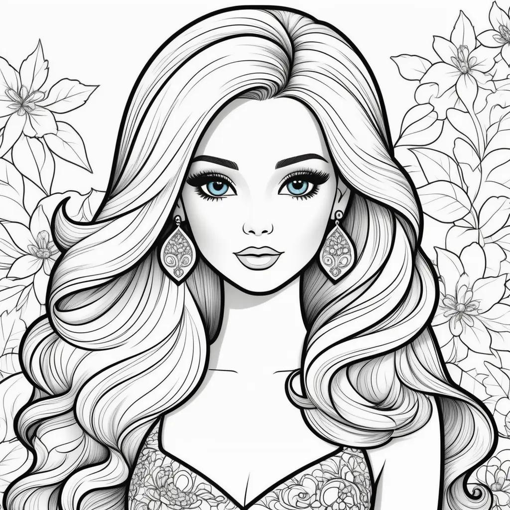 Barbie coloring pages with barbie and flowers