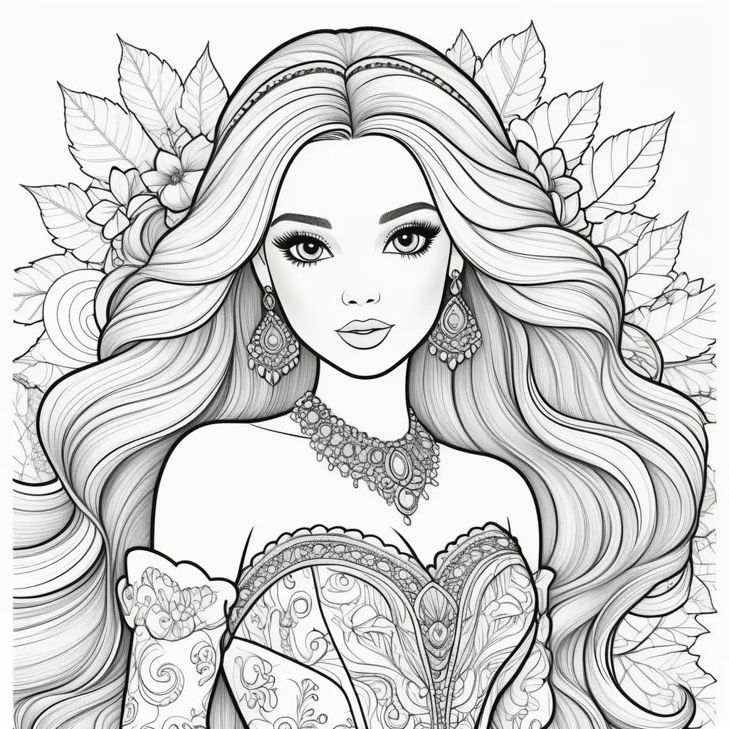 Barbie coloring pages with black and white drawing