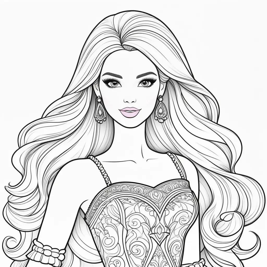 Barbie coloring pages with black and white line drawings