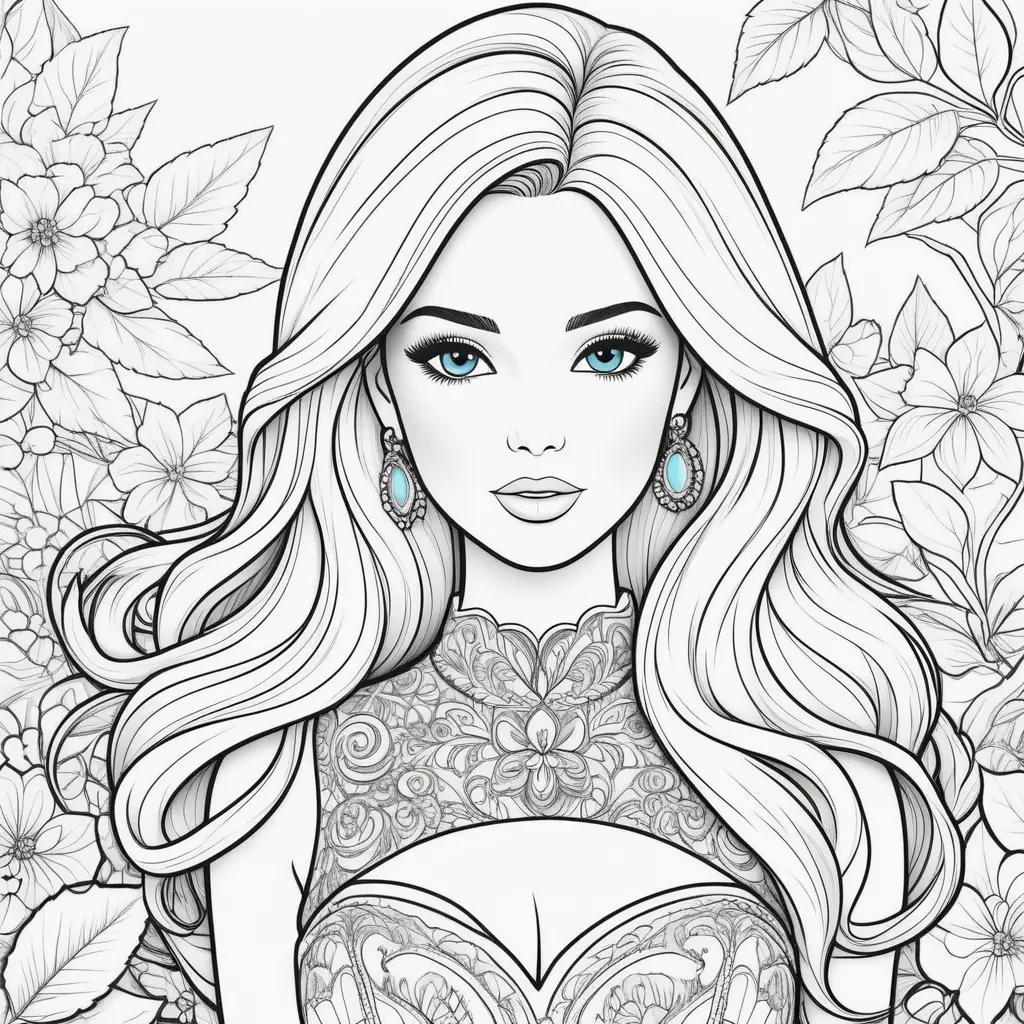 Barbie coloring pages with blue eyes and long hair