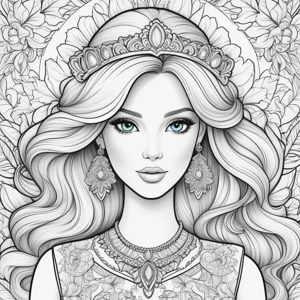 Barbie coloring pages with crown and earrings