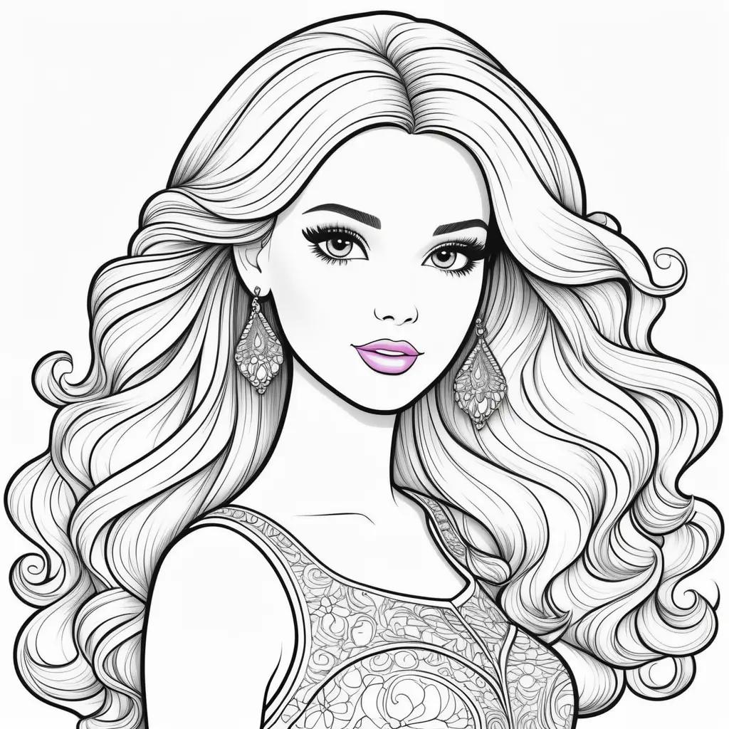 Barbie coloring pages with fancy earrings and hair