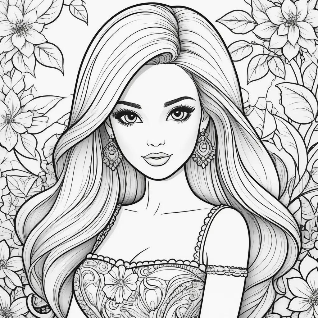 Barbie coloring pages with flower background