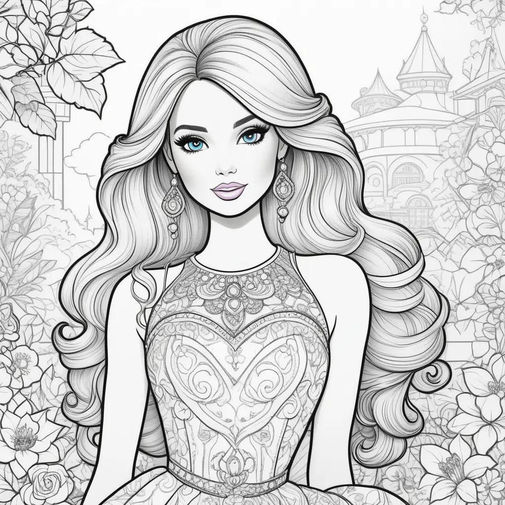 Barbie coloring pages with flower background