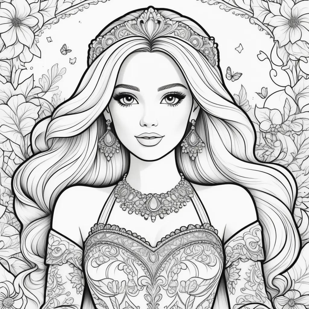 Barbie coloring pages with flowers and butterflies