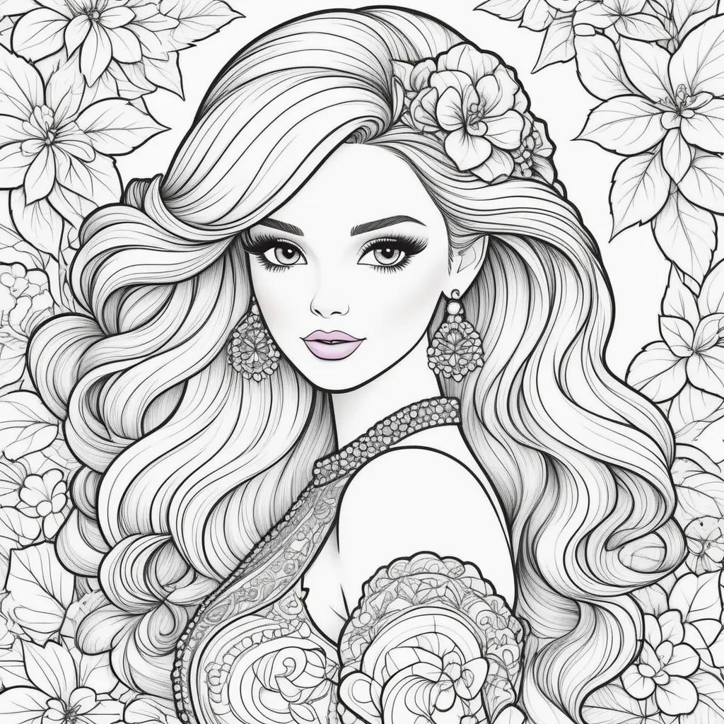 Barbie coloring pages with flowers and earrings