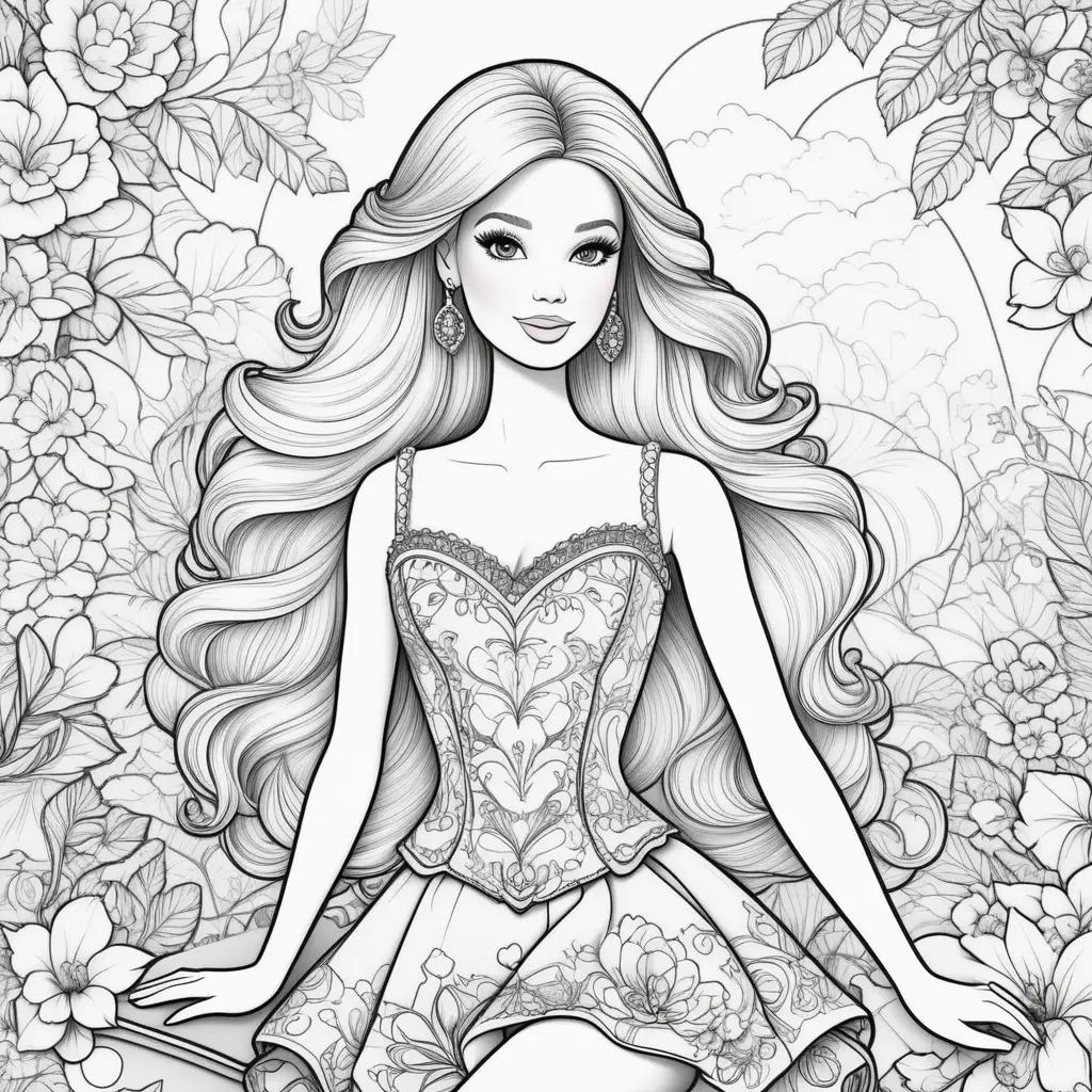 Barbie coloring pages with flowers and jewelry