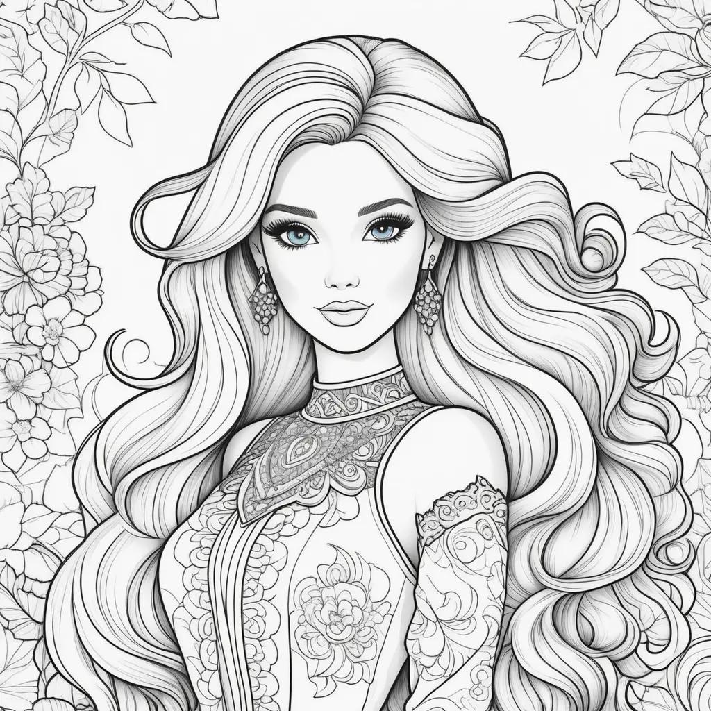 Barbie coloring pages with flowers and lace