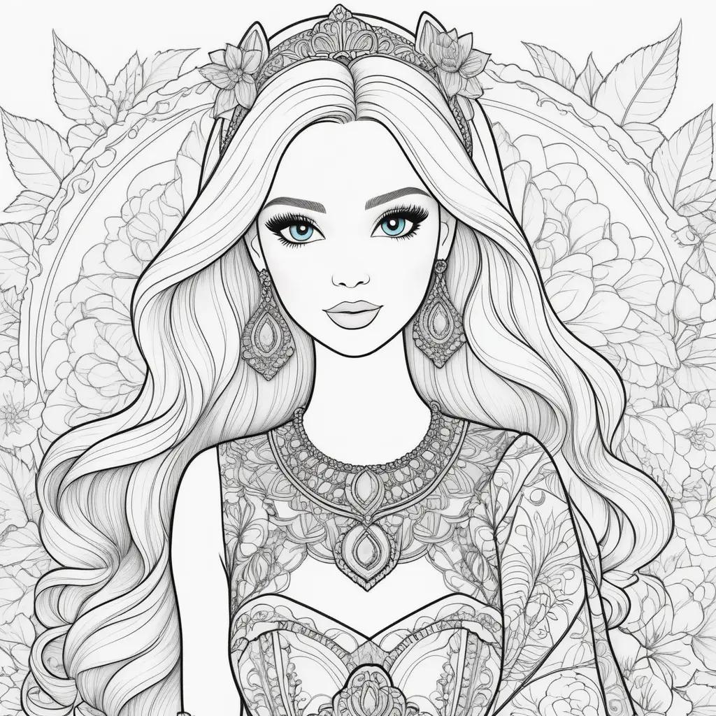 Barbie coloring pages with intricate designs and patterns