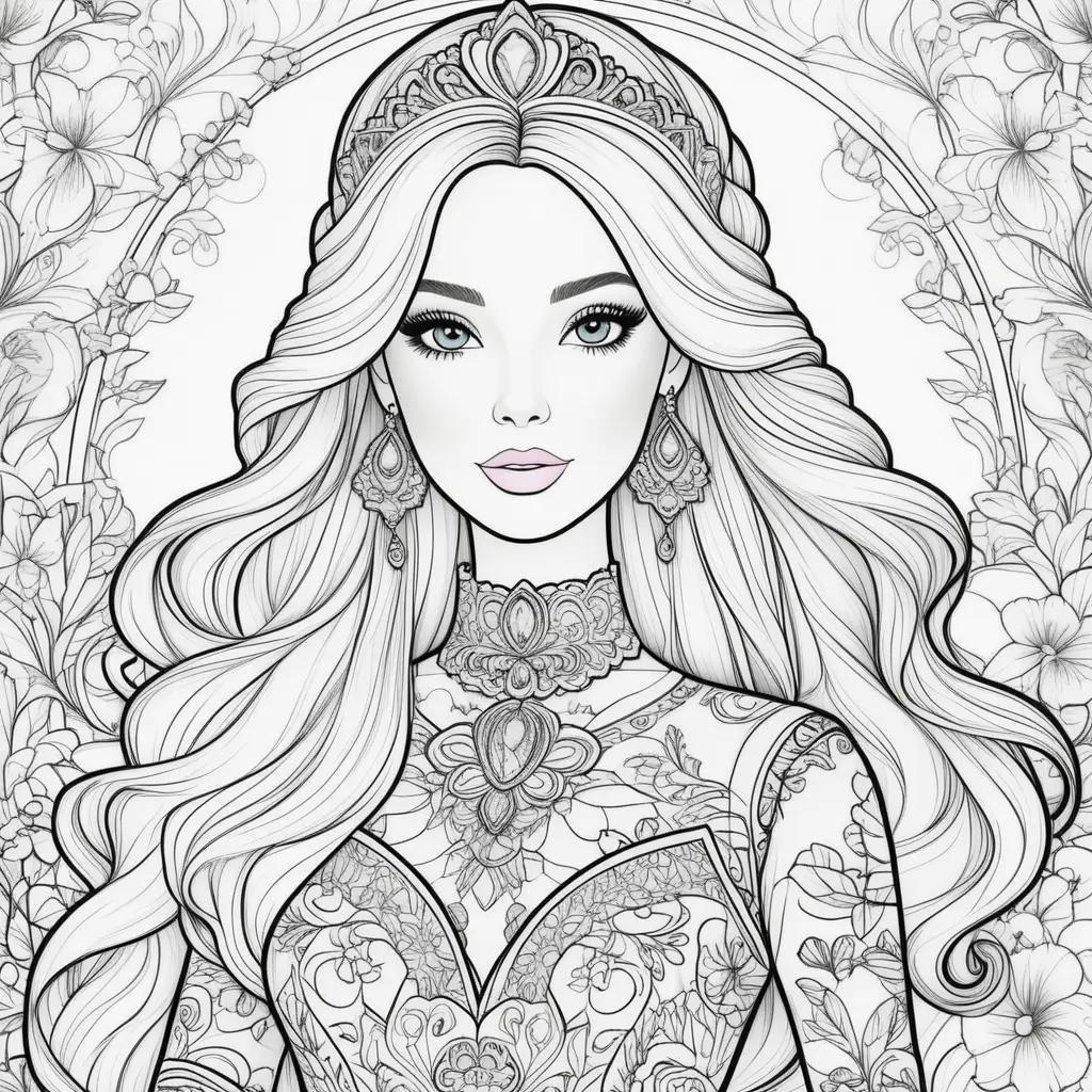 Barbie coloring pages with intricate details and designs