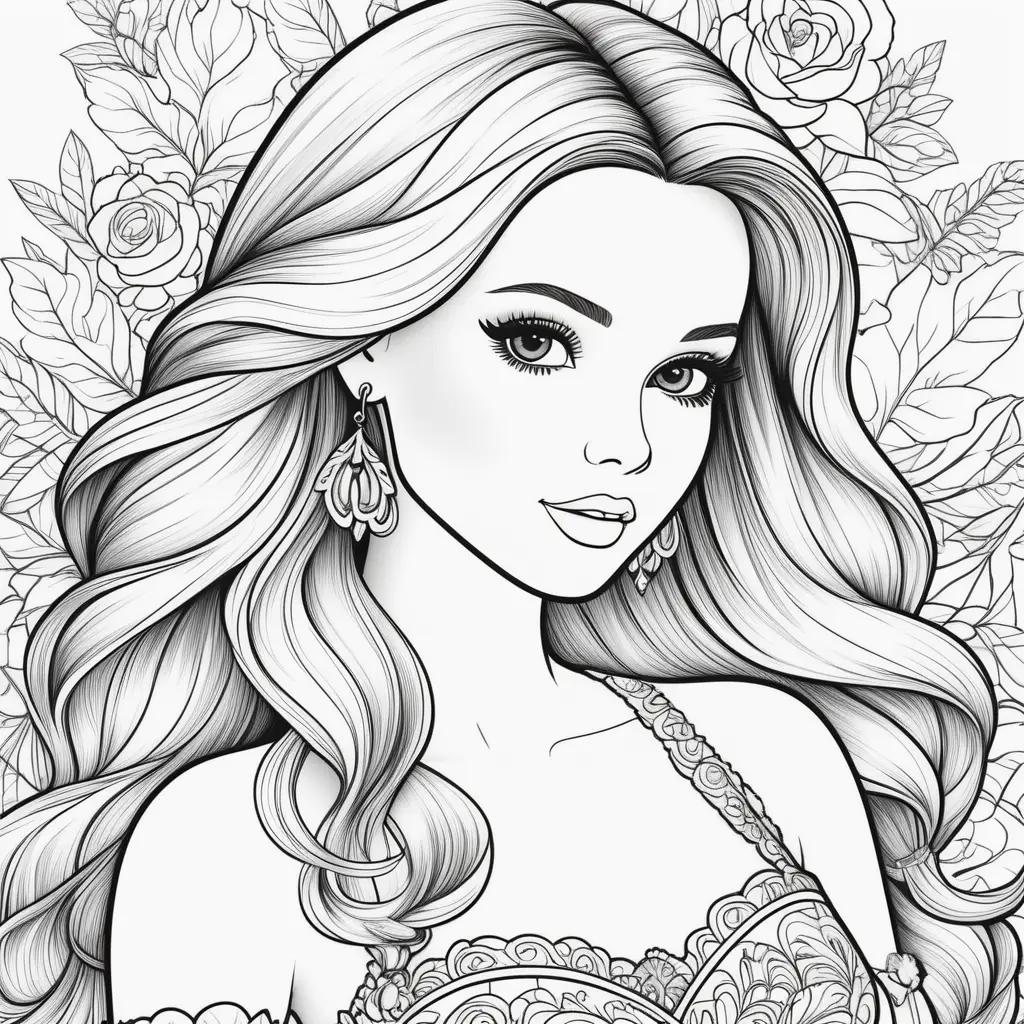 Barbie coloring pages with roses and earrings