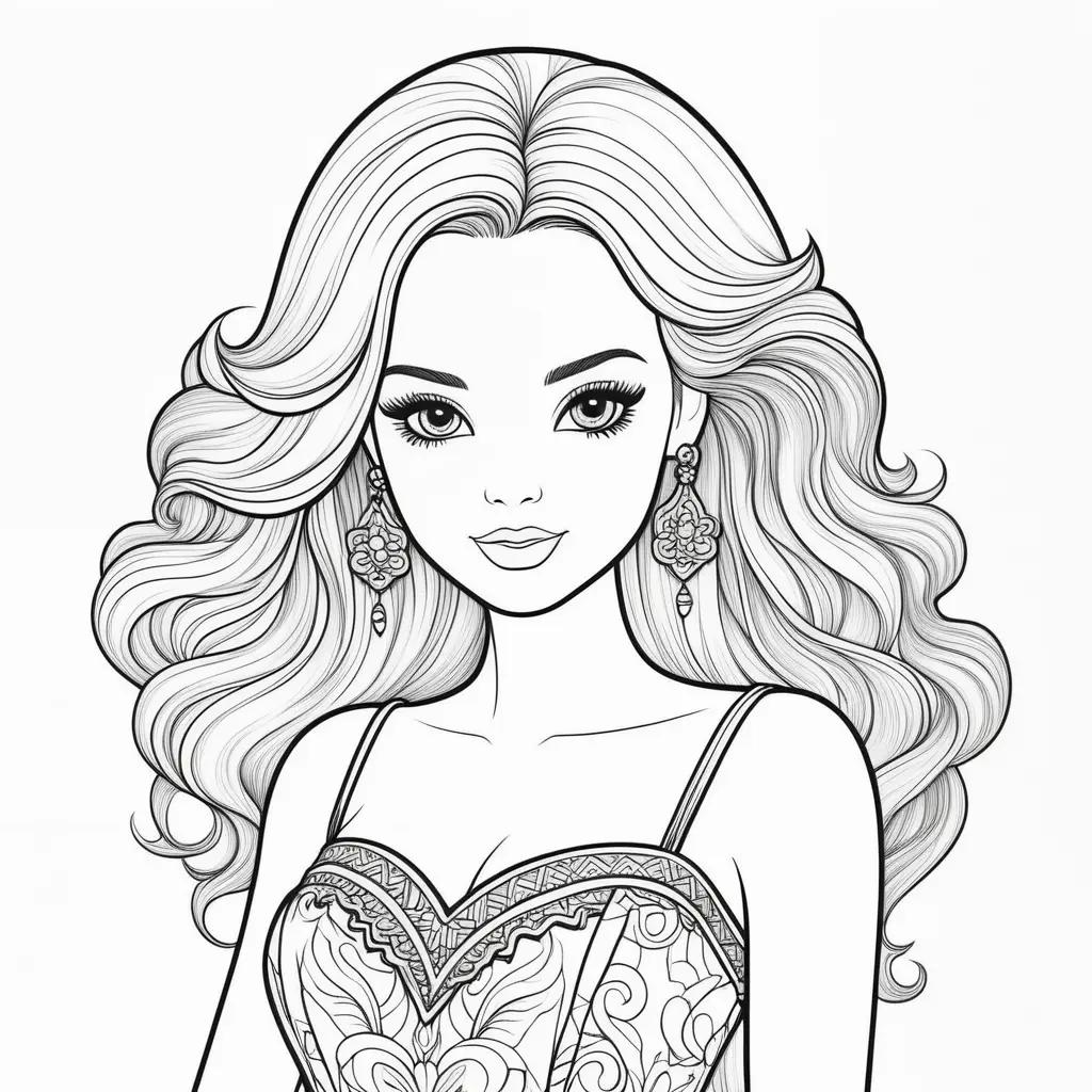 Barbie doll coloring pages, drawing, coloring, girl, black and white, hair