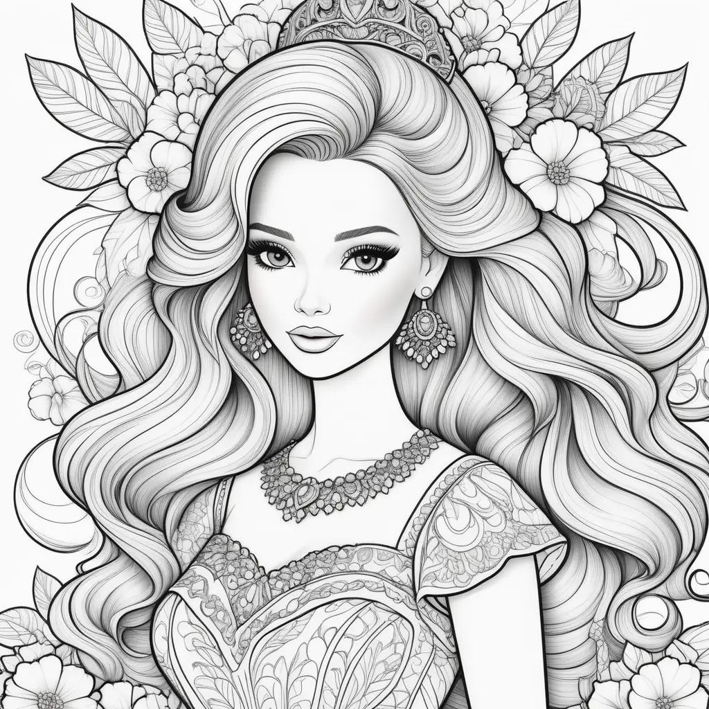 Barbie doll coloring pages with black and white drawing