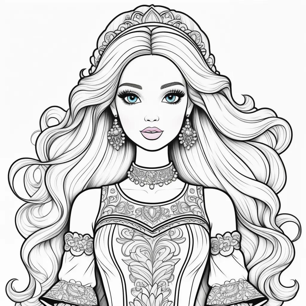 Barbie doll coloring pages with intricate details and patterns