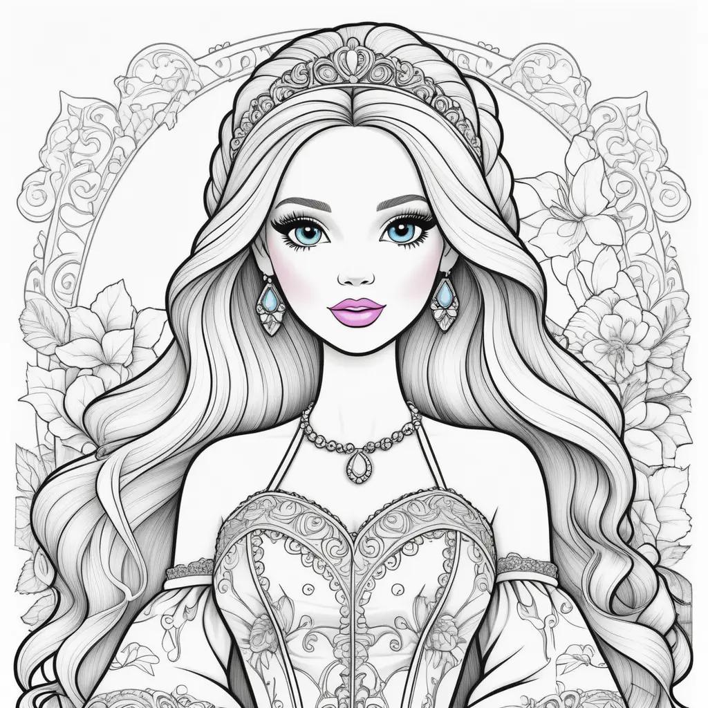Barbie doll coloring pages with royal crown and earrings