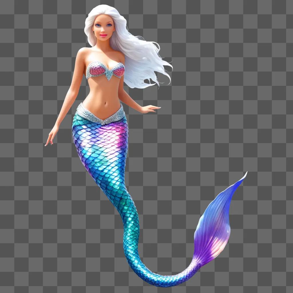 Barbie mermaid with blue tail and purple tail fin