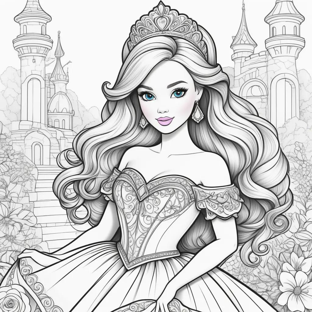 Barbie princess coloring pages with intricate details