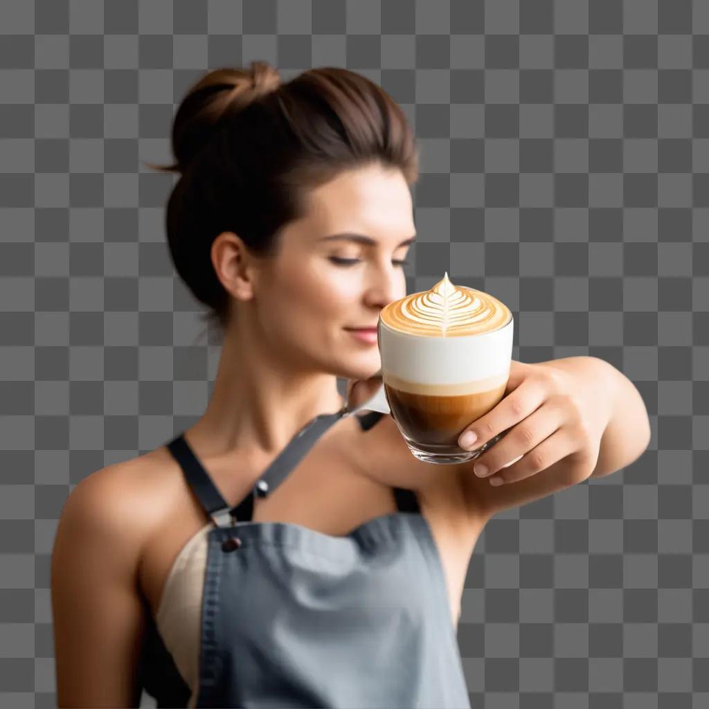 Barista holding cup of coffee with latte art