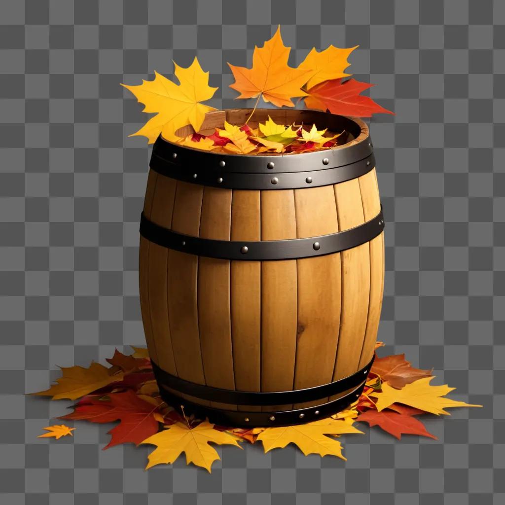 Barrel of Fall Leaves with Maple Leaves