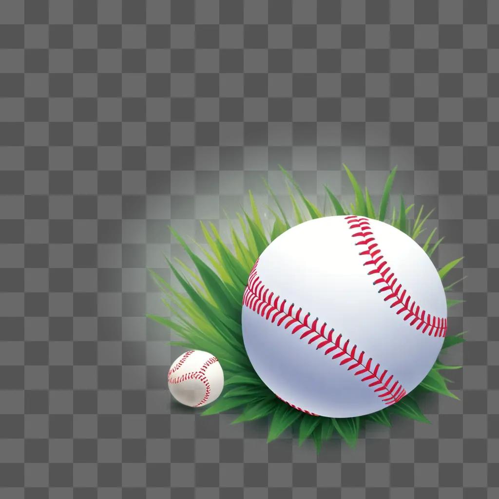 Baseball Clipart with Green Grass and Red Outlines