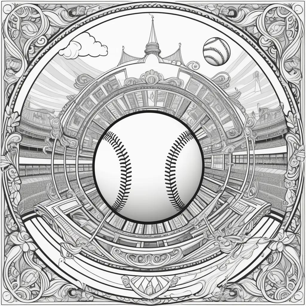 Baseball coloring page features a white and black design