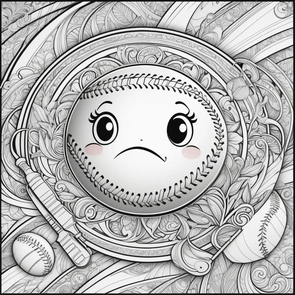 Baseball coloring page with sad face