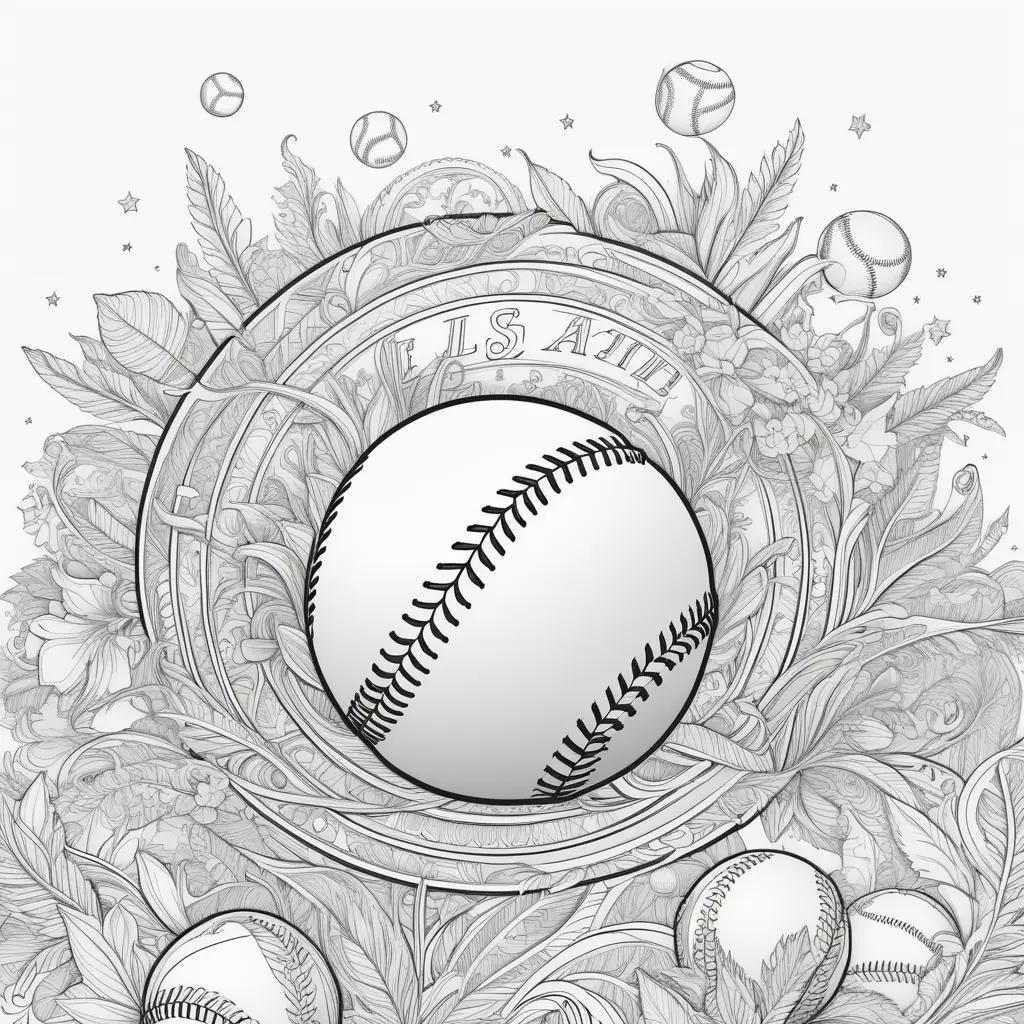 Baseball coloring pages featuring a circle of balls