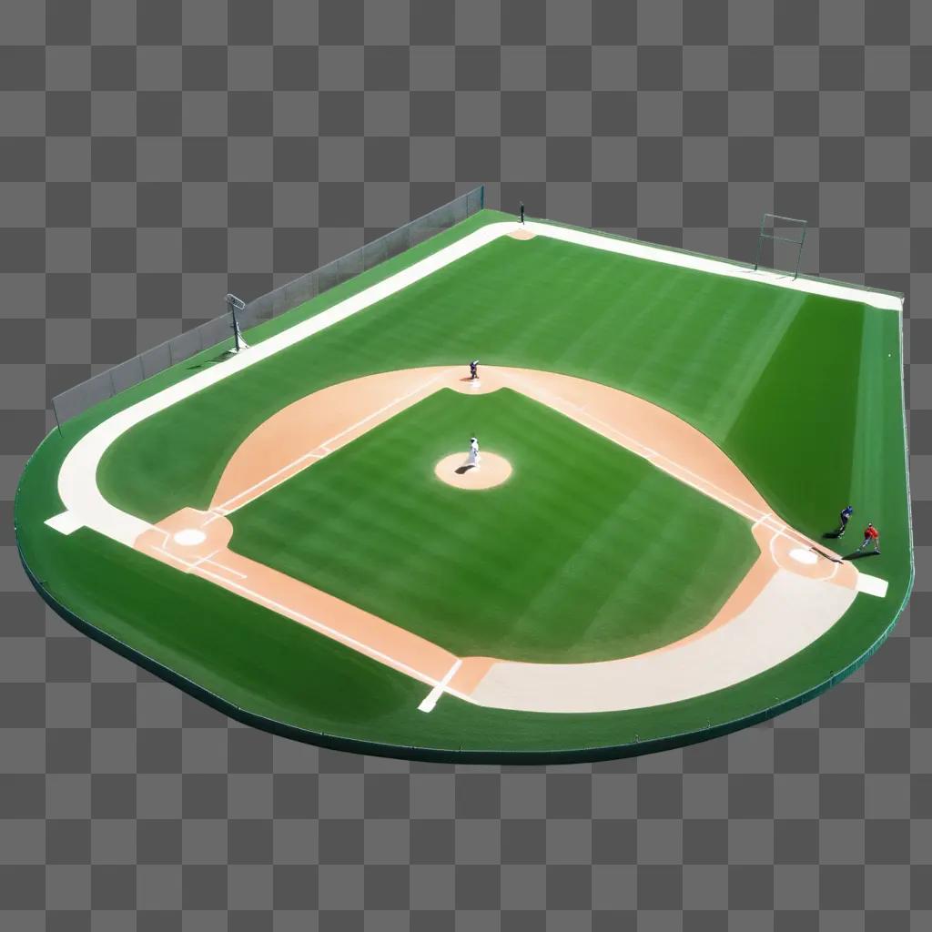 Baseball field with three players and a home plate