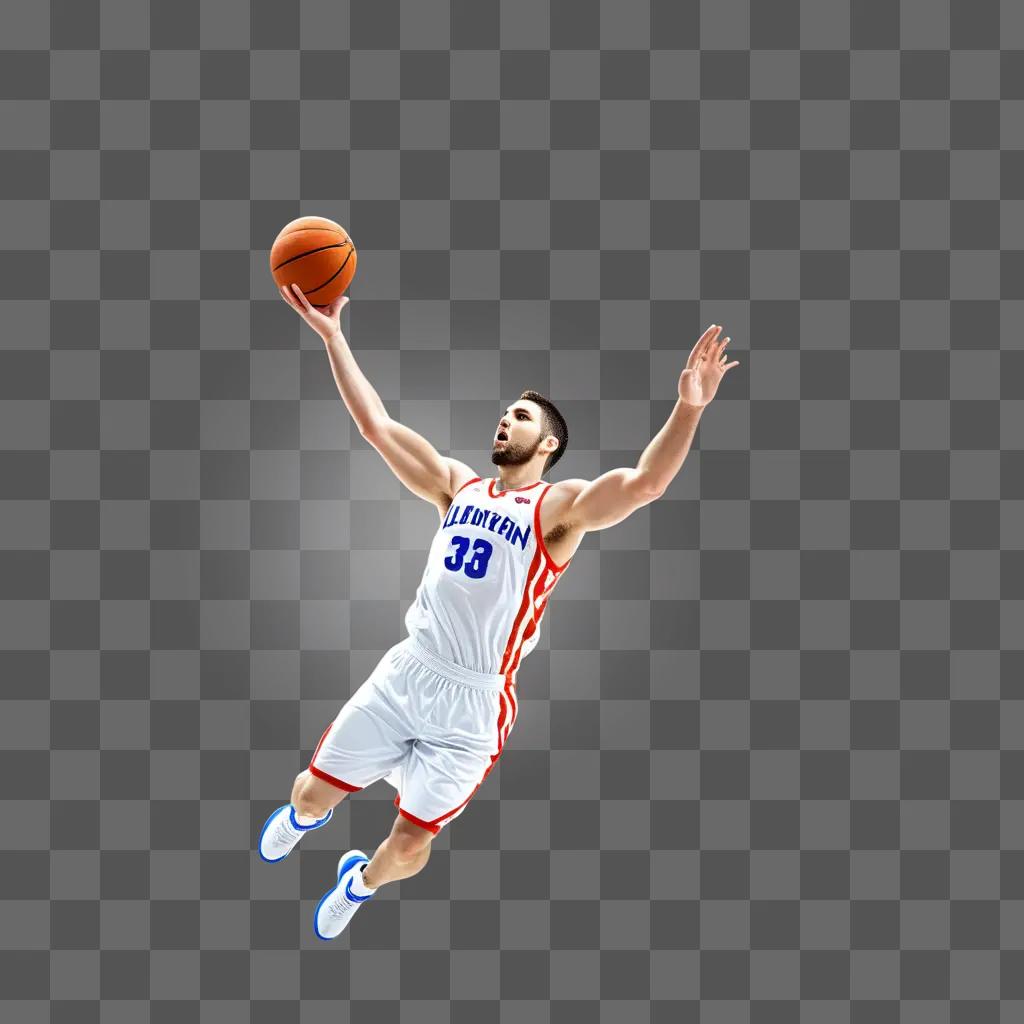 Basketball player in 3D image dunks the ball