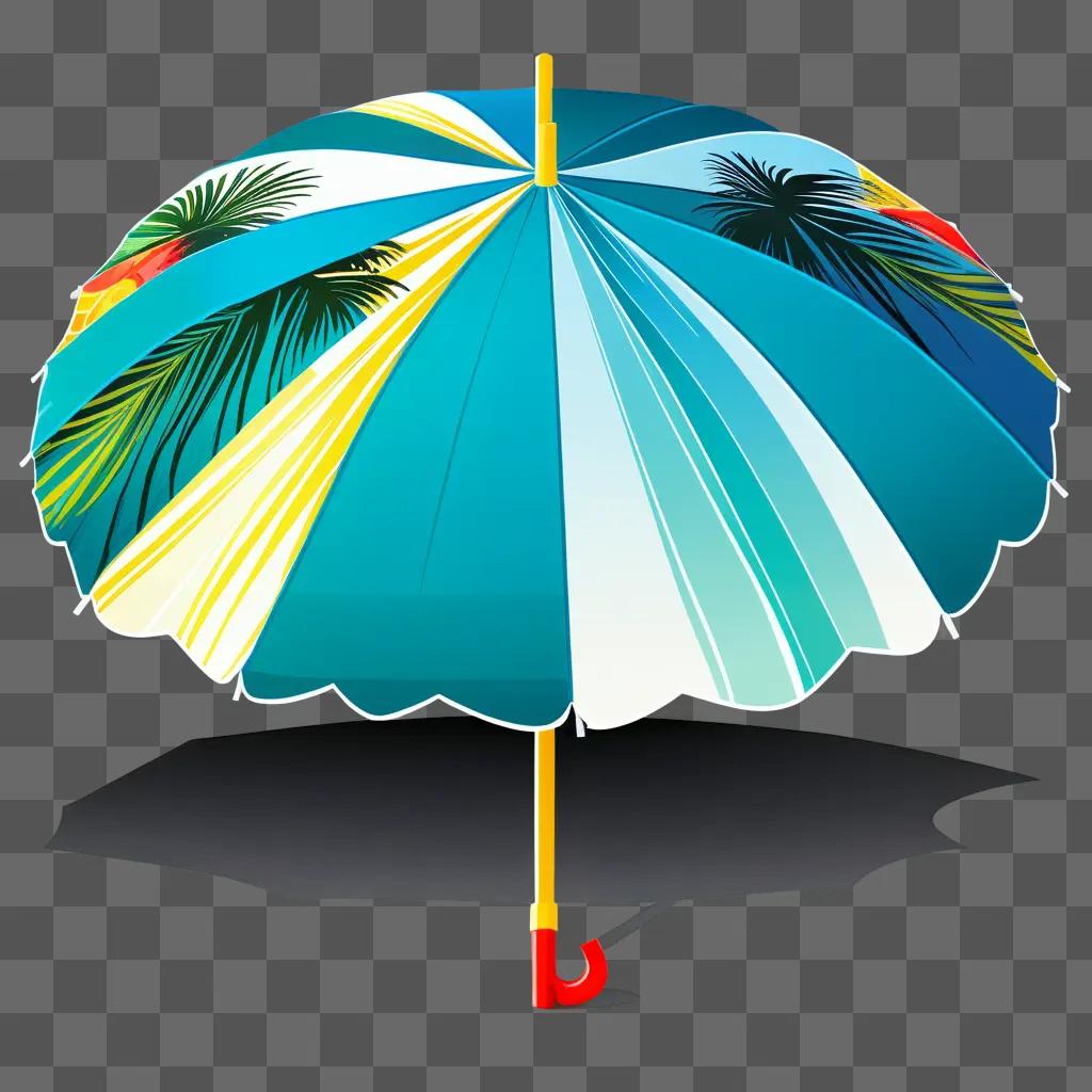 Beach umbrella clipart with palm trees and bright colors