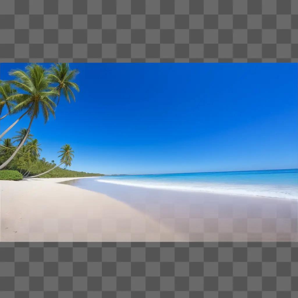 Beach view with transparent sky and palm trees