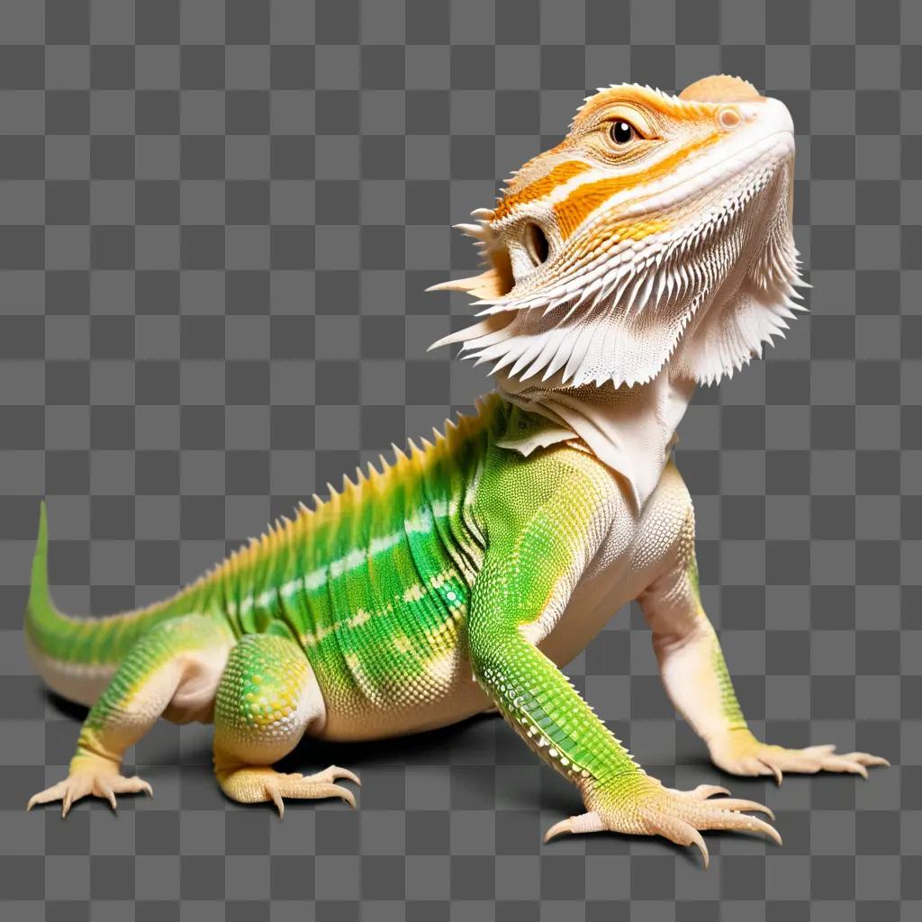 Bearded dragon with white face and green body