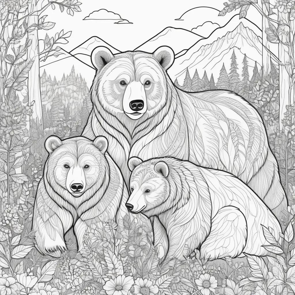 塗り絵のページの森のクマ