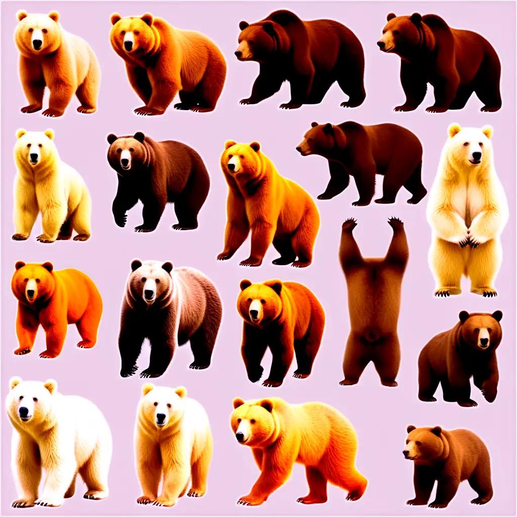 Bears in various poses on a pink background