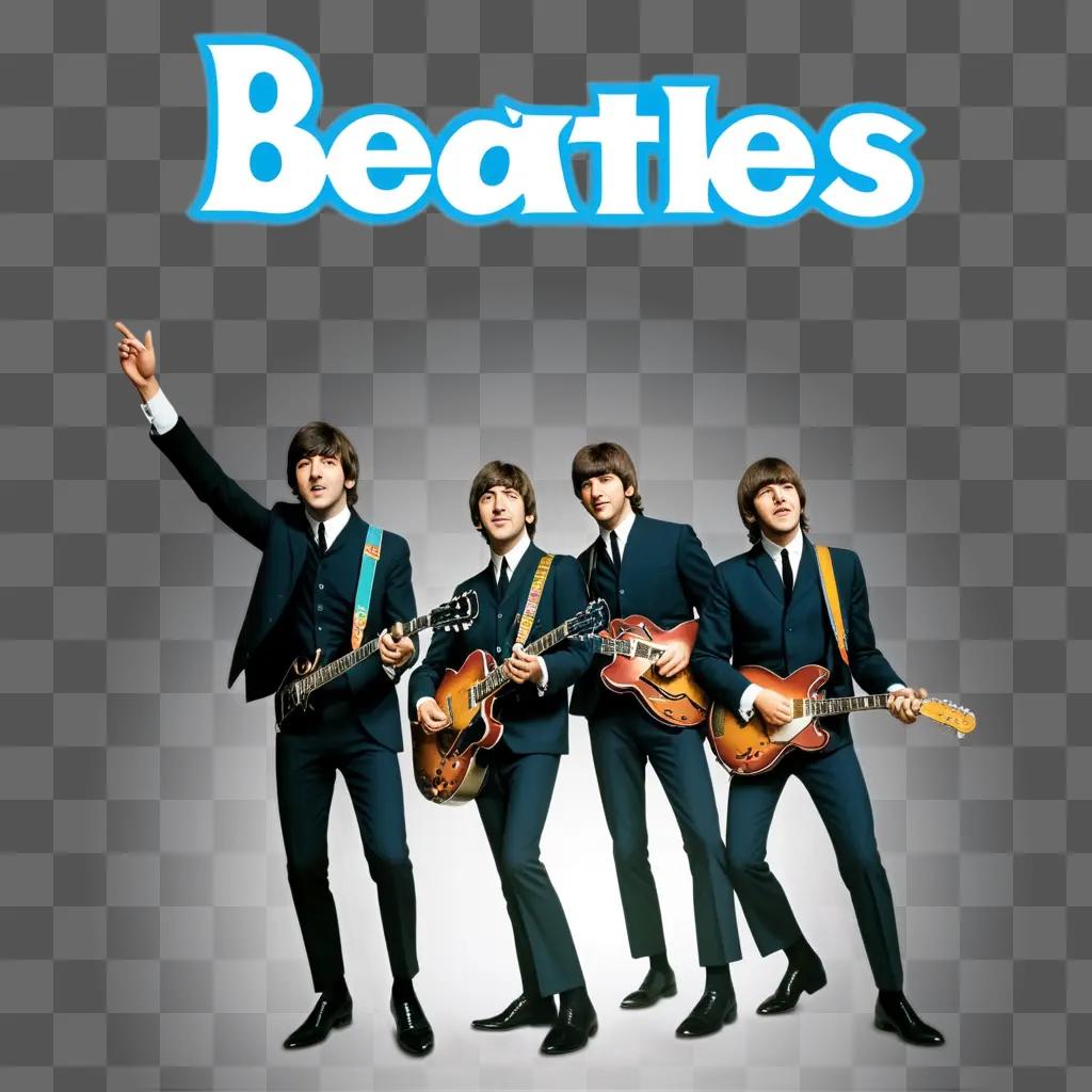 Beatles album cover with four men playing guitars