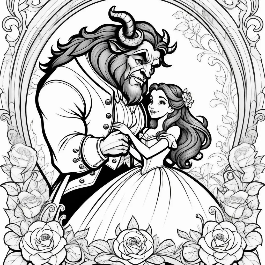 Beauty and the Beast Coloring Pages Featuring Belle and Beast