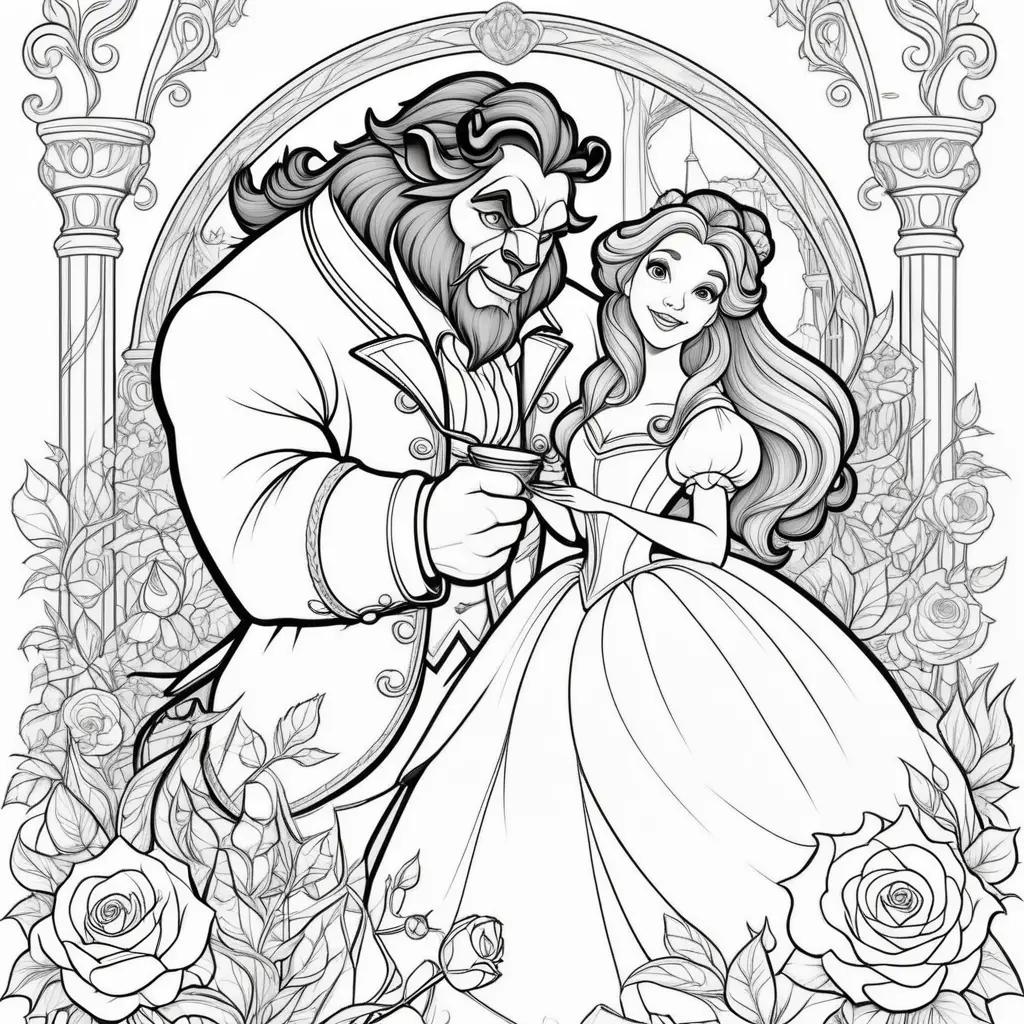 Beauty and the Beast coloring pages with black and white coloring