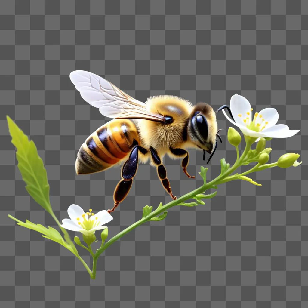 Bee flies over white flowers with transparent background