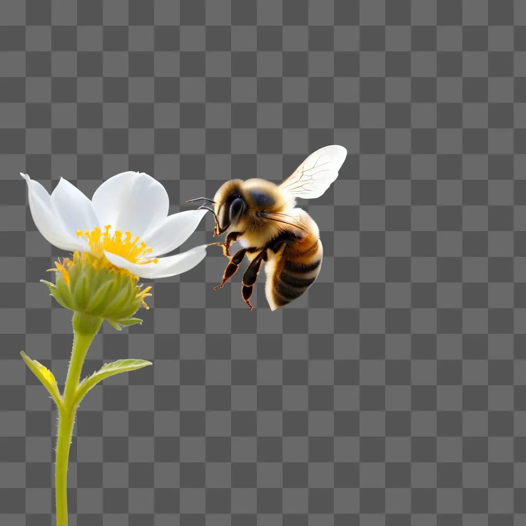 Bee flying over transparent flower