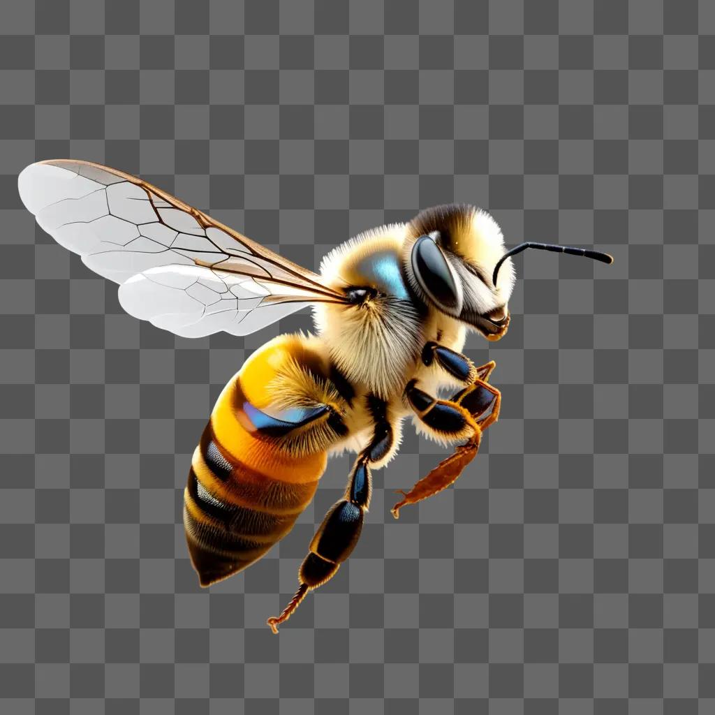 Bee flying with transparent wings in a colorful background