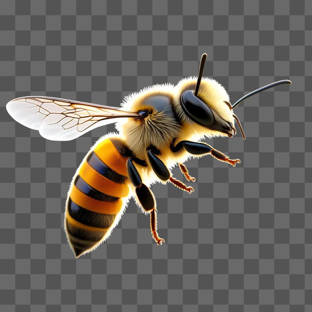 Bee flying with wings transparent