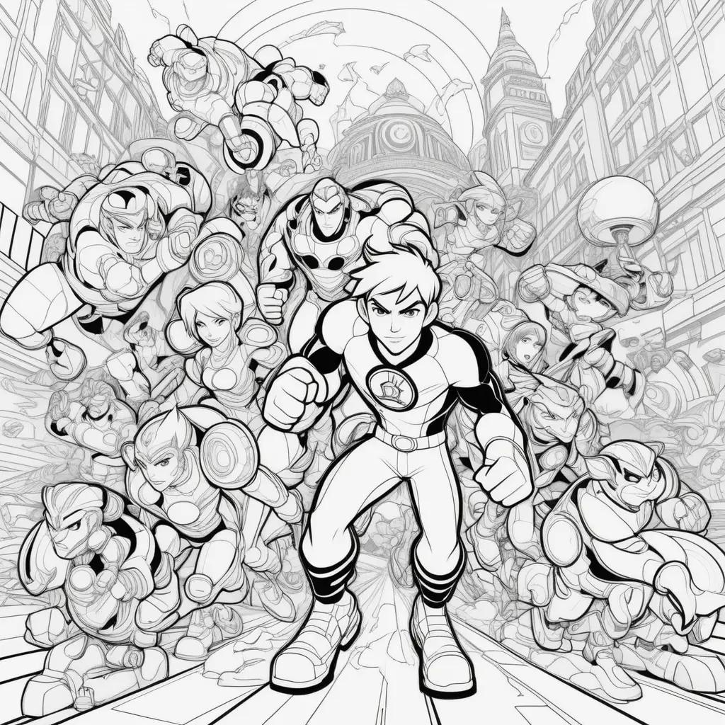 Ben 10 Coloring Pages Showing Superheroes and Villains