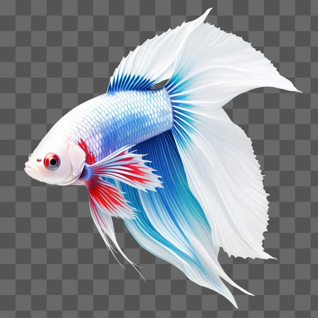 Betta fish drawing with a red, white, and blue color scheme