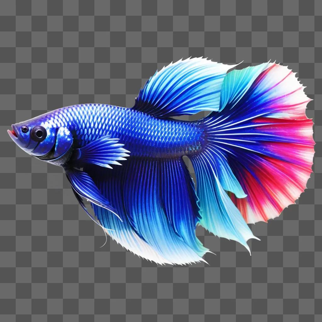 Betta fish swims in a watery blue setting