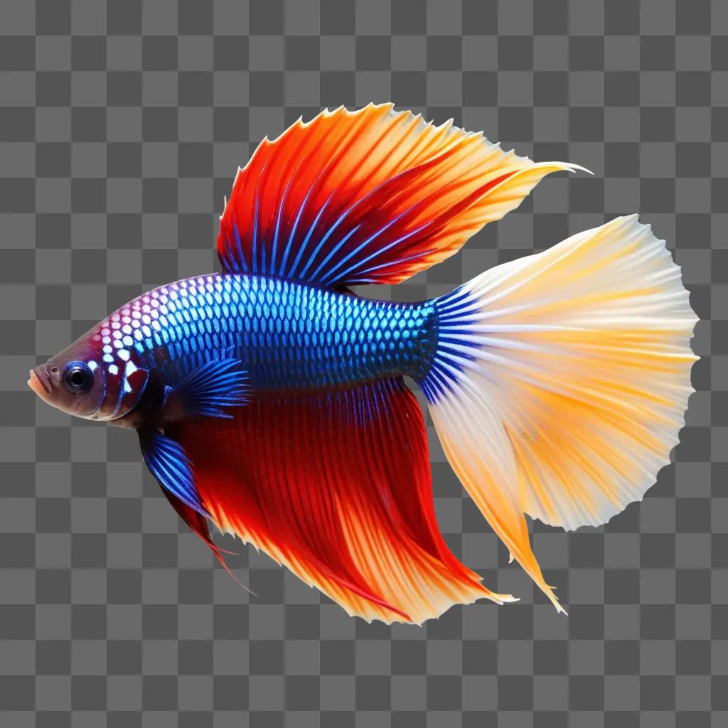 Betta fish with a multicolored tail