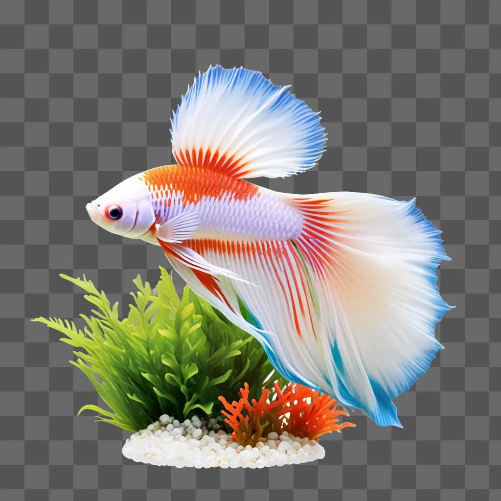 Betta fish with beautiful fins in a water tank