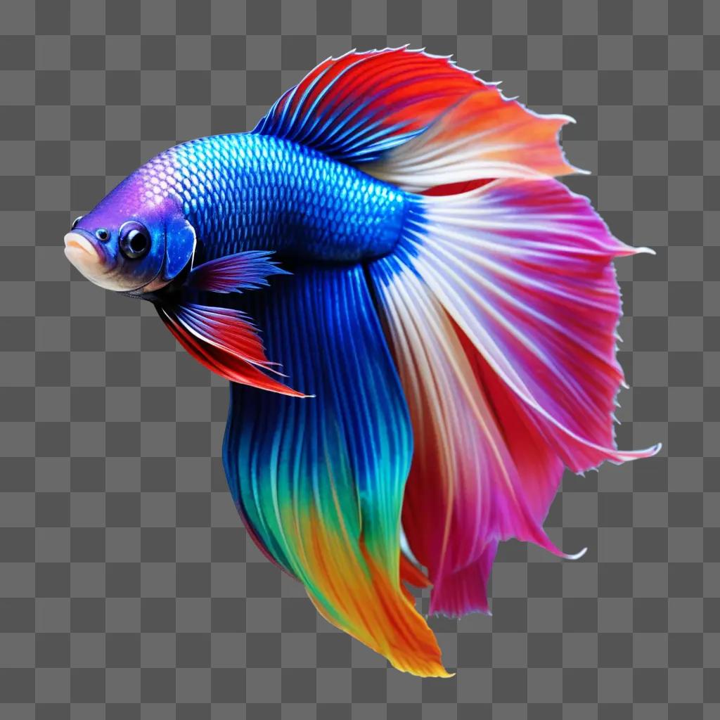 Betta fish with multicolored fins on a colorful background