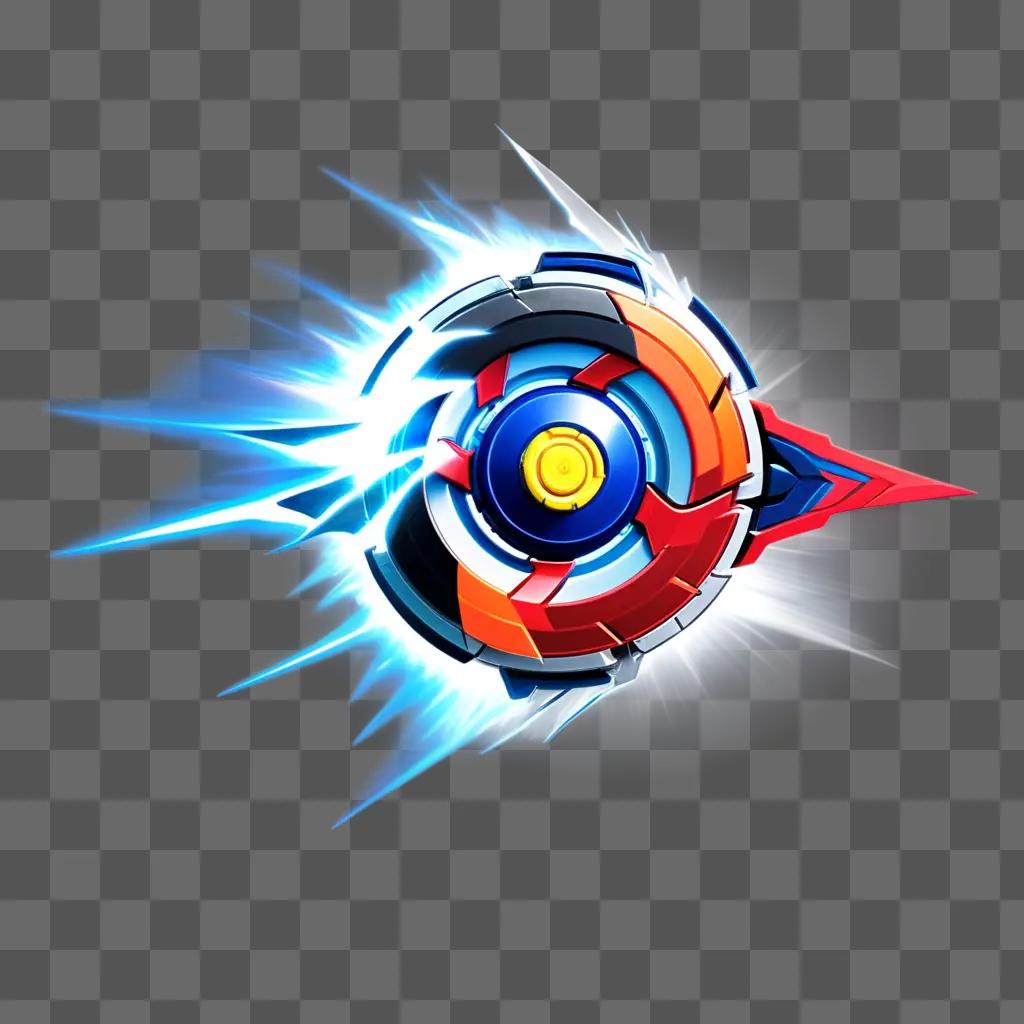 Beyblade: A futuristic spinning disc with a red and blue center