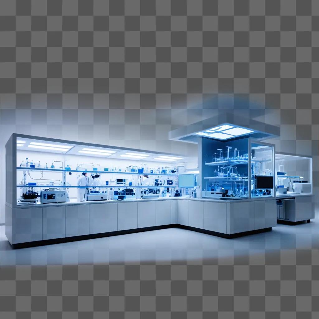 Biotechnology laboratory with blue lights and white counter